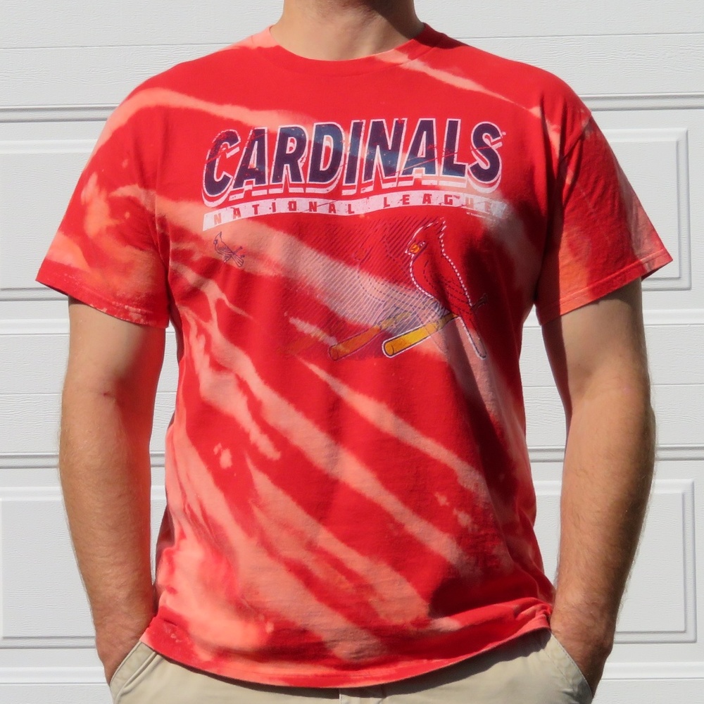 St Louis Cardinals Baseball Stripe Bleach Tee sz L - Picture 2 of 3